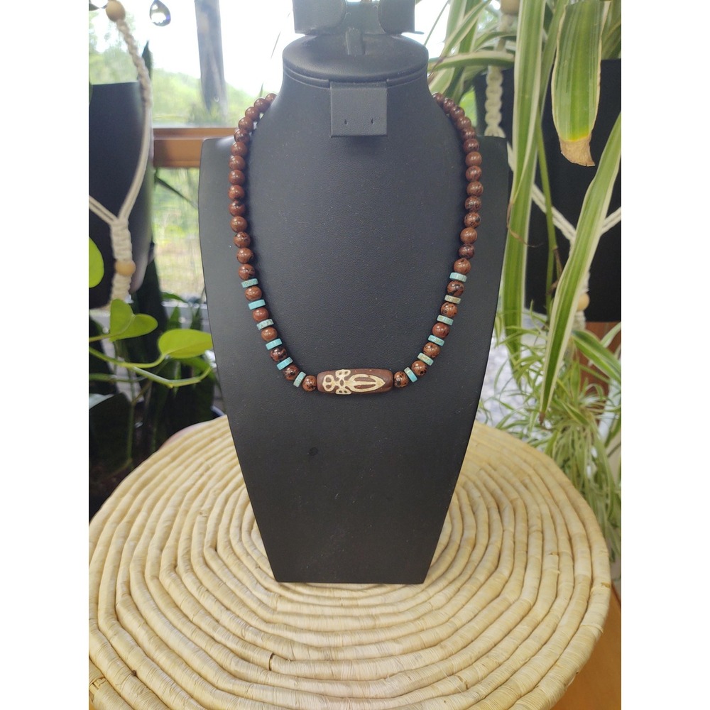 Red Mahogany Obsidian Gemstone Round Beads Necklace Men or Women